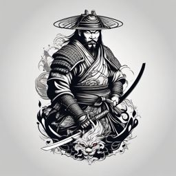 Intricate samurai tattoo with katana, embodying wisdom.  color tattoo,minimalist,white background