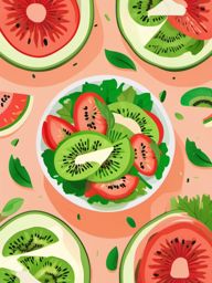 Kiwi Slices in Salad Bowl Clipart - Kiwi slices in a salad bowl with other ingredients.  color vector clipart, minimal style