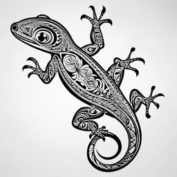 Gecko Tribal Tattoo - A tribal-style gecko tattoo design with bold and intricate patterns.  simple color tattoo design,white background