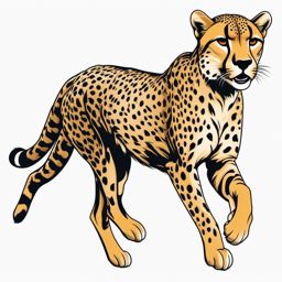 Cheetah Tattoo - Fast and agile cheetah in full sprint  few color tattoo design, simple line art, design clean white background