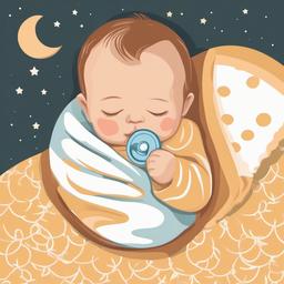 Sleep clipart - baby asleep with a pacifier and blanket  color,minimalist,vector clipart