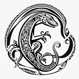 Maori Gecko Tattoo - A Maori-inspired gecko tattoo with cultural motifs and meanings.  simple color tattoo design,white background