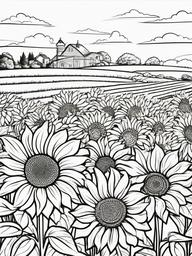 Summer Coloring Pages - Sunflower maze with kids exploring inside  simple coloring pages