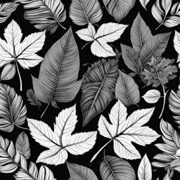 leaf clipart black and white - showcasing intricate details. 