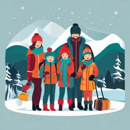 Winter Vacation clipart - Family on a winter vacation, ,vector color clipart,minimal