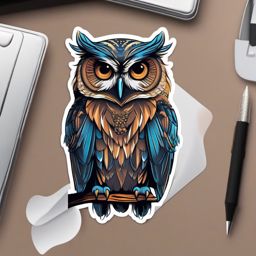 Owl Sticker - A wise owl with piercing eyes, ,vector color sticker art,minimal