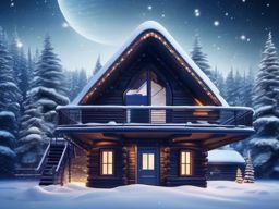 Winter Cabin Retreat on a Space Station Christmas Space Background iPhone intricate details, patterns, wallpaper photo