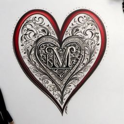 Heart with initials tattoo, Heart tattoo embellished with initials, etching love into memory. , tattoo color art, clean white background