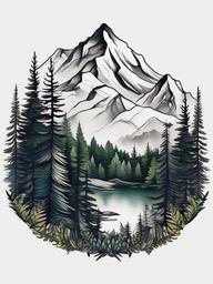 mountain forest tattoo  simple color tattoo,white background