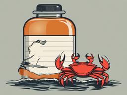 Crab clipart - crab carrying a message in a bottle  color,minimalist,vector clipart