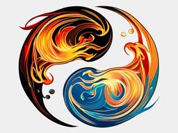 fire water yin yang tattoo  simple color tattoo,white background