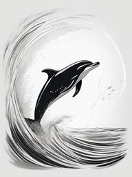 drawing of a playful dolphin jumping in the sea  minimal rough sketch scribbles,doodles,black and white