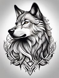 Wolf Tattoo,majestic wolf, the embodiment of strength and freedom, captured in a timeless work of art. , tattoo design, white clean background