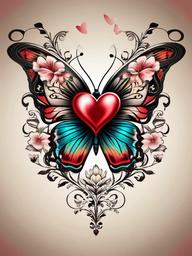 heart flower butterfly tattoo  