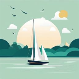 Springtime Sailing clipart - Sailing on a tranquil spring day, ,vector color clipart,minimal