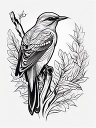 Cuckoo Tattoo - Cuckoo calling from a hidden perch in the woods  few color tattoo design, simple line art, design clean white background