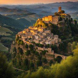 enigmatic civita di bagnoregio - create an artwork that captures the enigma of civita di bagnoregio, the 'dying town,' perched on a hilltop. 