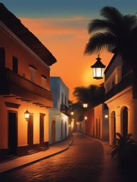 tapijulapa - illustrate the serene night scene of tapijulapa, a quaint town in tabasco, with its lantern-lit streets, colonial architecture, and tropical ambiance. 