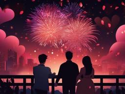 Valentine's Day background - Couple holding hands with fireworks in the background  aesthetic background wallpaper