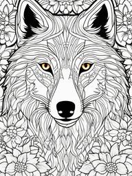 Wolf with Flowers Coloring Pages - Wolf Surrounded by Colorful Wildflowers  minimal black outline printable sheet, coloring page