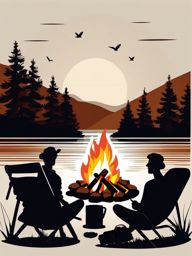 Bonfire Gathering clipart - Friends gathered around a lakeside bonfire., ,vector color clipart,minimal