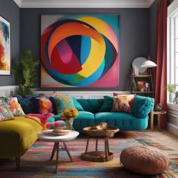 Artistic Studio Space - Create a living room that doubles as an artistic studio space. , living room decor ideas, multicoloured, photo realistic, hyper detail, high resolution,