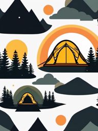 Sunrise and Tent Emoji Sticker - Camping at the break of dawn, , sticker vector art, minimalist design