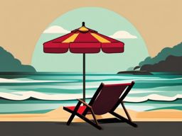 Beach Umbrella Sticker - Shoreline relaxation, ,vector color sticker art,minimal