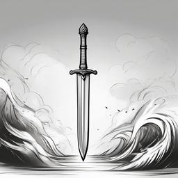 drawing of a cartoon sword  minimal rough sketch scribbles,doodles,black and white