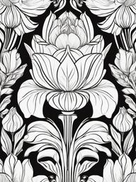 Floral Tulips - Elegant cup-shaped flowers in vibrant colors.  outling,coloring pages,black and white