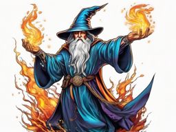 Wizard casting spell tattoo , tattoo color art, clean white background