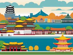 Seoul clipart - Gyeongbokgung Palace and Seoul skyline, ,color clipart vector style