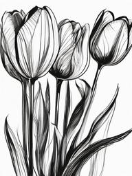 drawing of a bunch of colorful tulips  minimal rough sketch scribbles,doodles,black and white