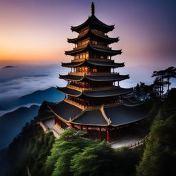 mount emei, china - imagine the misty landscapes and ancient temples of mount emei, a sacred buddhist site, at night. 