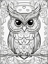 Owl Coloring Pages - Owl with a heart  simple coloring pages