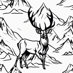 Mountain Range Buck - Showcase the strength and resilience of a buck against a backdrop of towering mountain ranges in a tattoo.  outline color tattoo,minimal,white background