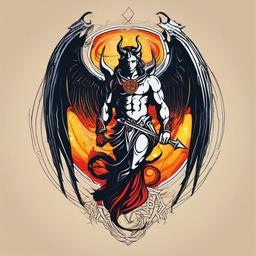 Tattoo Devil Angel-Capturing the cosmic balance with a tattoo featuring a devil and angel, symbolizing the eternal dance of light and dark, good and evil.  simple vector color tattoo