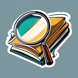 Book and Magnifying Glass Sticker - Open book with a magnifying glass, ,vector color sticker art,minimal