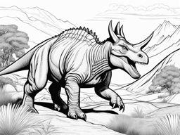 dinosaur coloring pages - a mighty triceratops roams through a prehistoric landscape. 