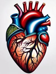 Real heart tattoo, Lifelike portrayal of the human heart, embodying the essence of life and love. , tattoo color art, clean white background