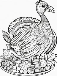 Stuffed Turkey Coloring Pages - Thanksgiving Bird Filled with Goodies  minimal black outline printable sheet, coloring page