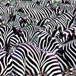 zebras trying to organize a 'stripe alignment parade,' creating a chaotic, zigzag procession. 