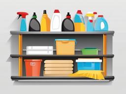 Cleaning supplies on a shelf clipart.  vector style illustration, white background