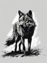 drawing of a wolf in desolate wasteland  minimal rough sketch scribbles,doodles,black and white