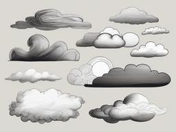 drawing of clouds shaped like animals  minimal rough sketch scribbles,doodles,black and white