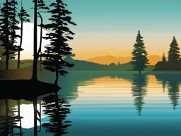 Tree Reflections clipart - Trees reflecting in the clear waters of the lake., ,vector color clipart,minimal