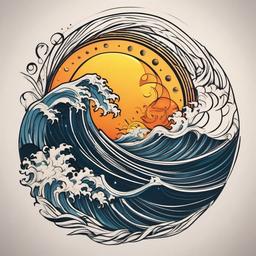 Sun Moon Wave Tattoo - Features the sun, moon, and waves in a design, symbolizing celestial and aquatic elements.  simple tattoo design