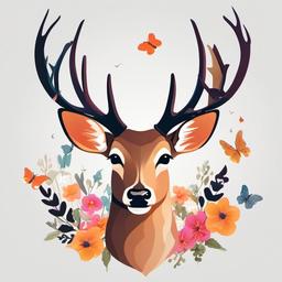 Deer clipart - deer with butterflies flying around  color,minimalist,vector clipart