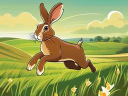 Hare Cartoon - Cartoon of hare sprinting through field  