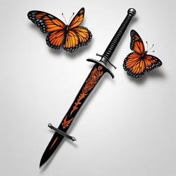 butterfly and sword tattoo  simple color tattoo, minimal, white background